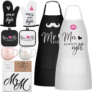 Mr. and Mrs. Apron and Kitchen Set - Black and White
